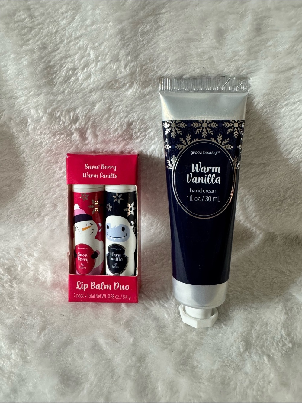 Warm Vanilla Hand Cream & Snow Berry/Warm Vanilla Lip Balm Duo (2 sets)